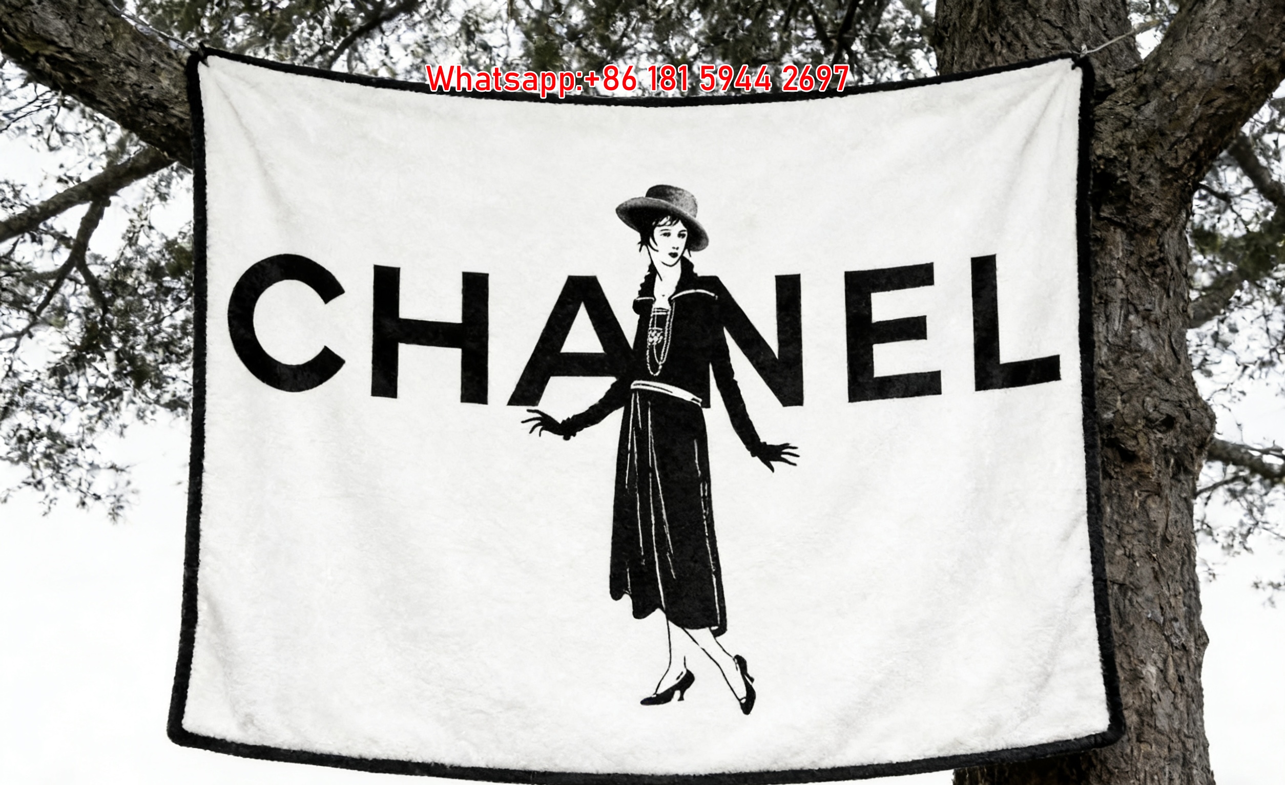 Chanel Flannel Sofa Throw Blanket – Luxury Black & White Logo Couch Cover IMG_6641